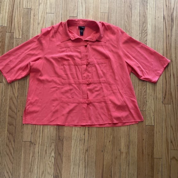 Maggie Barnes Red 1 Piece Blouse Button Front Top Tunic‎ Plus Sz 3X Snap - Picture 1 of 10